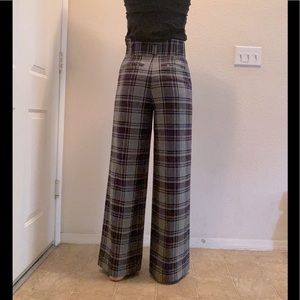 Purple plaid pants with belt